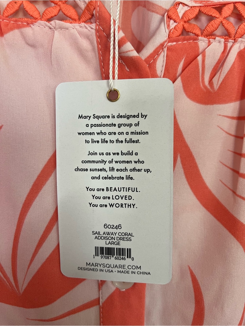 Mary Square Addison Sail Away Coral Puff Sleeve Mini Dress L Coastal Preppy NWT - Picture 9 of 12